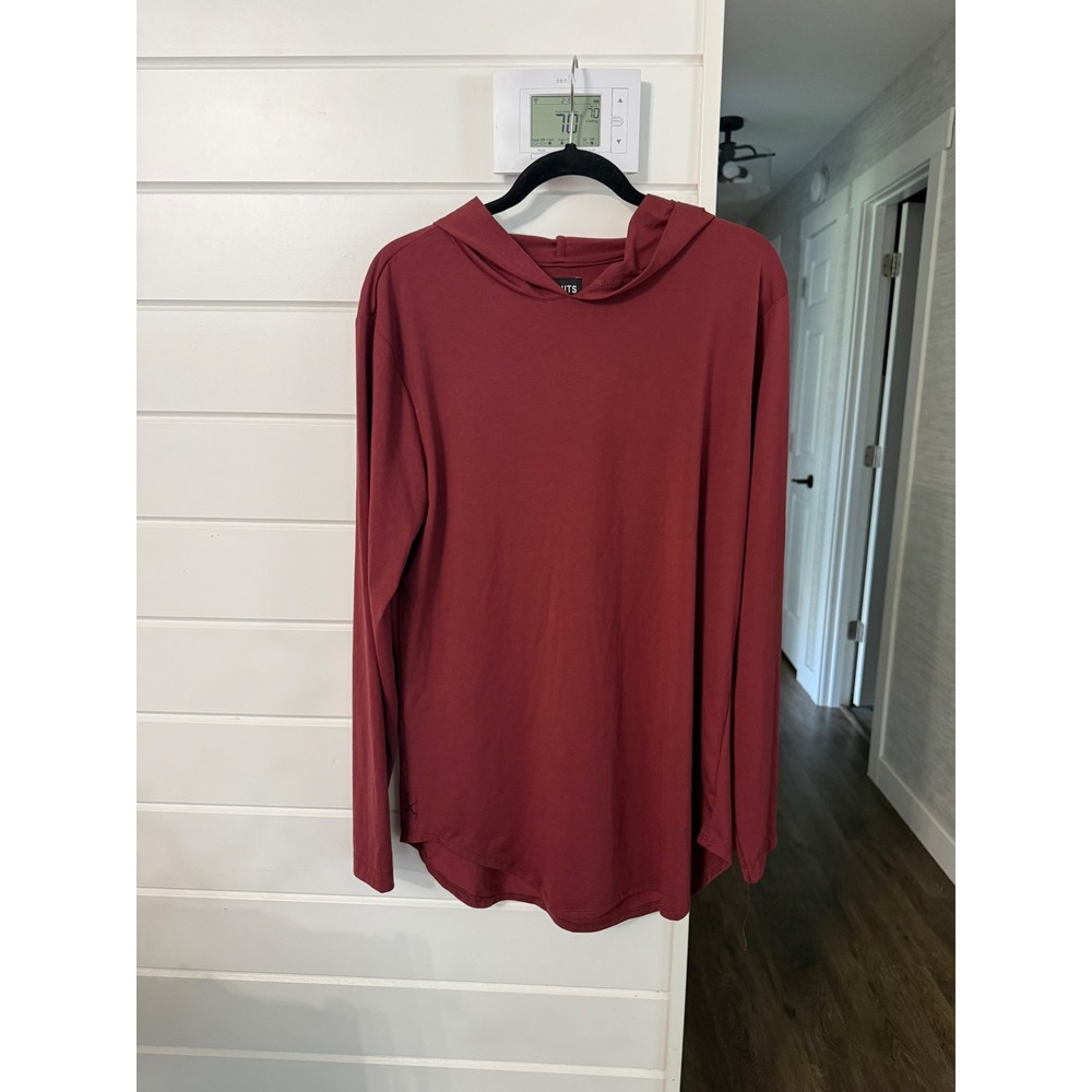 Cuts Clothing Elongated Hoodie Mens XL Burgundy Red Long Sleeve Curved Hem Shirt